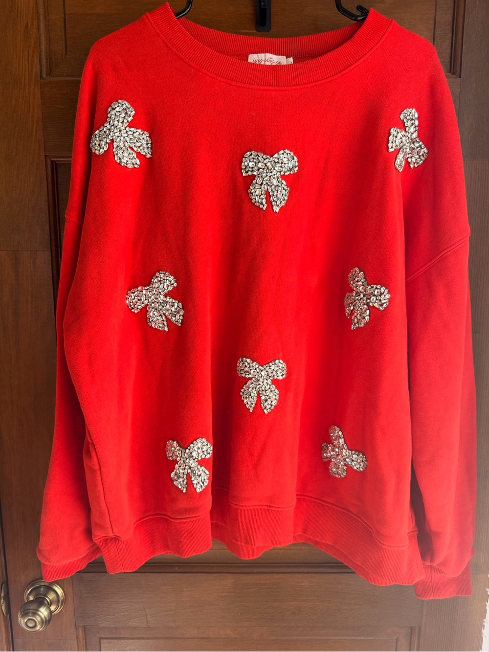 IVY CITY CO RED PULLOVER WITH RHINESTONE BOWS ❤️ - Picture 2 of 6